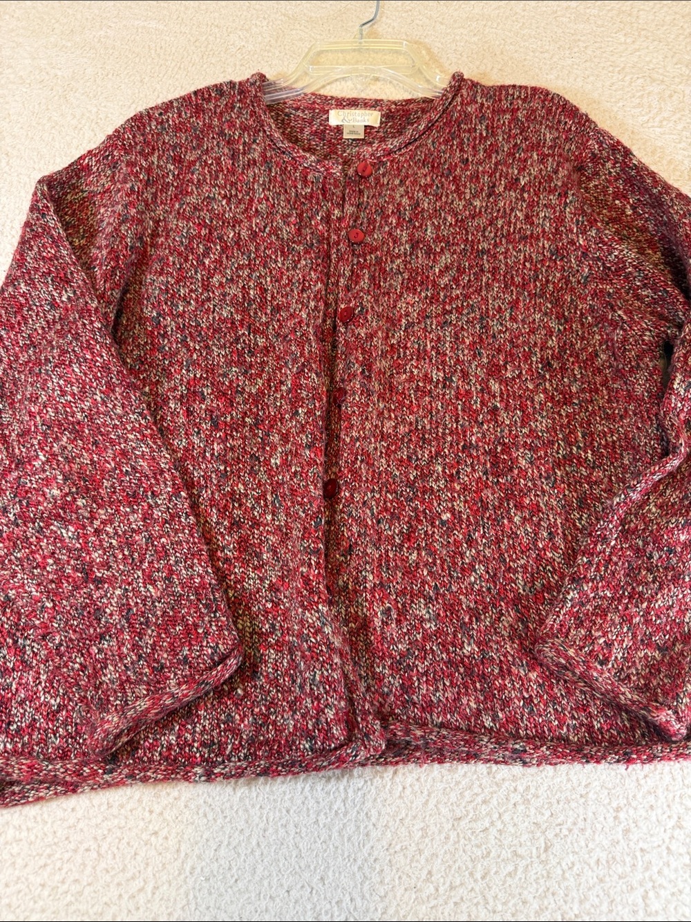 Christopher & Banks Red Marled Button-Front Cardigan